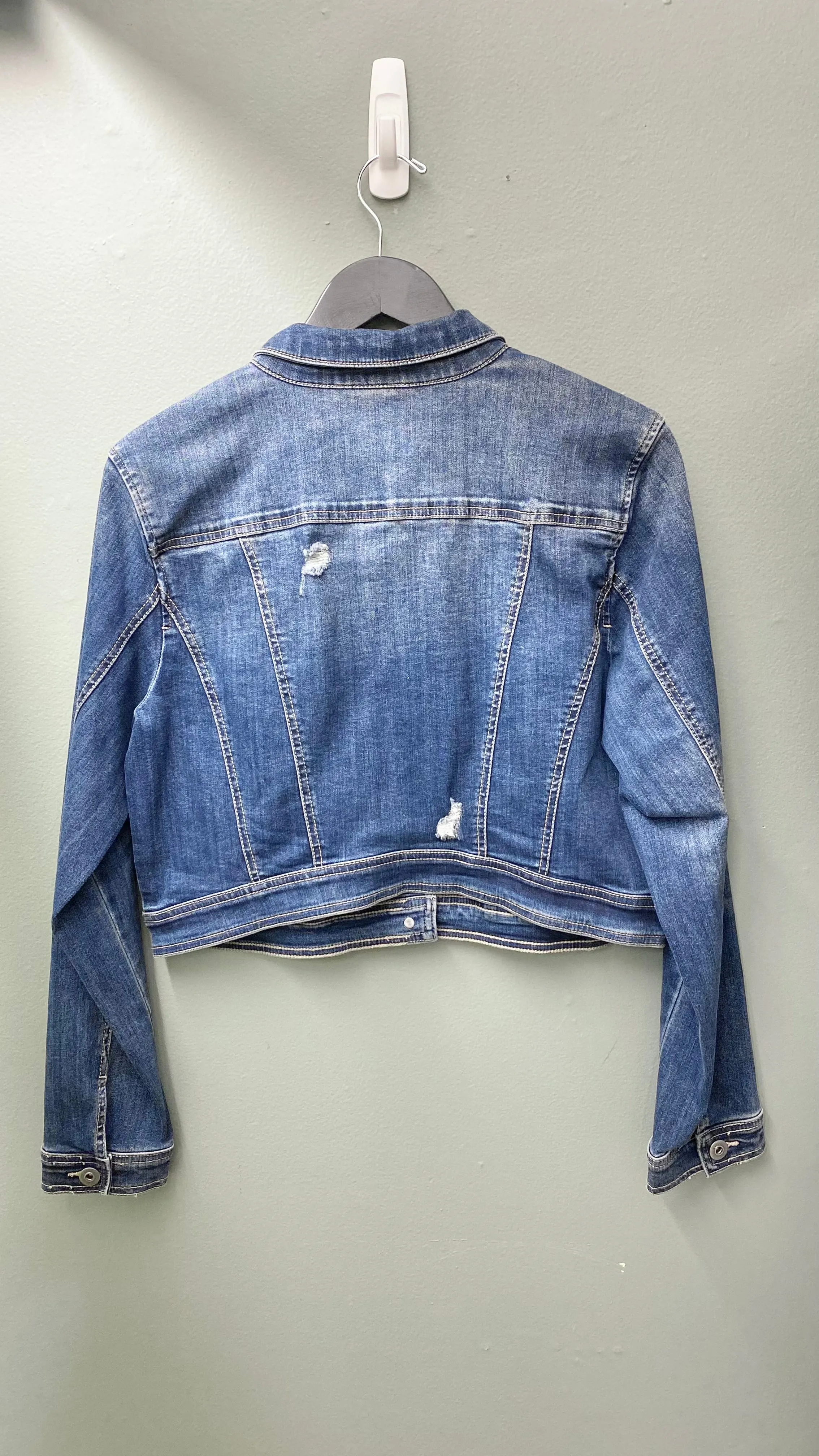 * Charlie B Lightly Distressed Cropped Denim Jacket