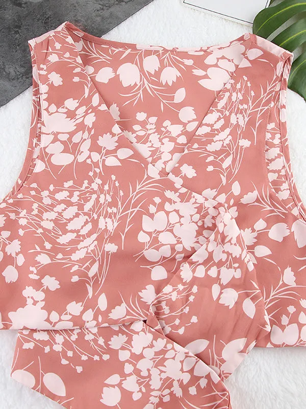 3Pcs Bow Floral Crop Top Set