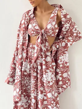 3Pcs Bow Floral Crop Top Set