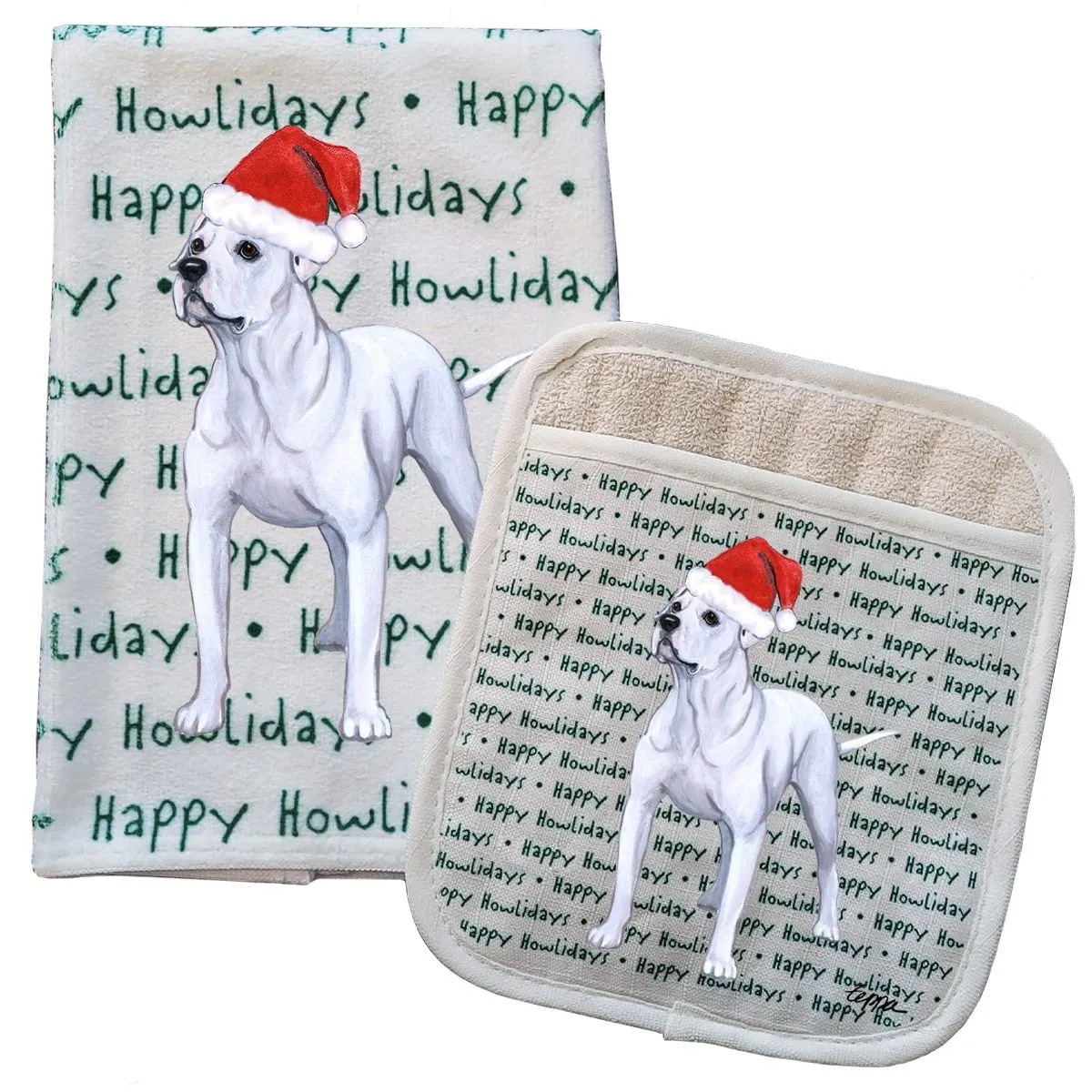 American Bulldog Kitchen Towel & Pocket Mitt Set