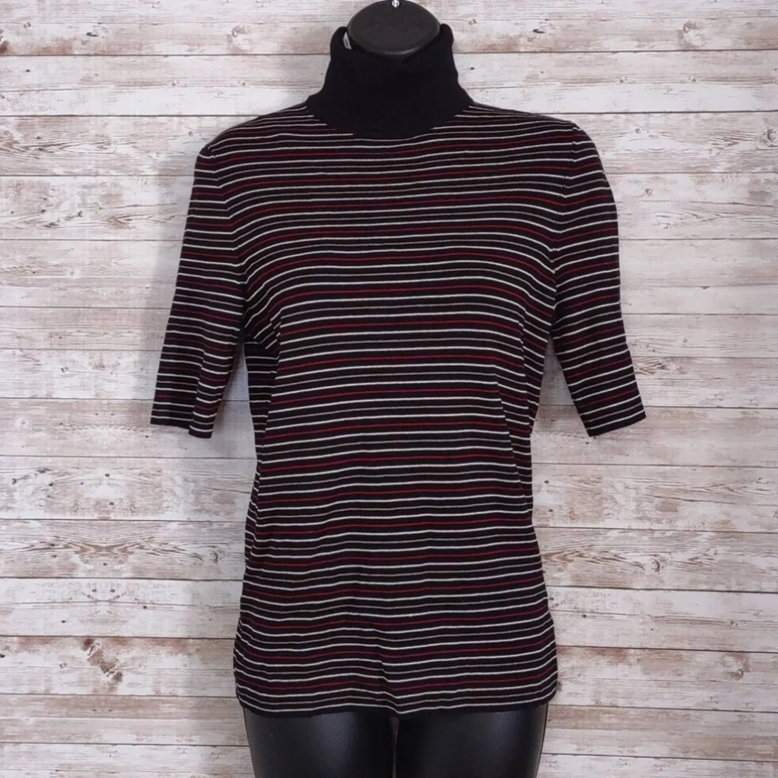 Anne Klein Striped Half Sleeve Sweater Top XS
