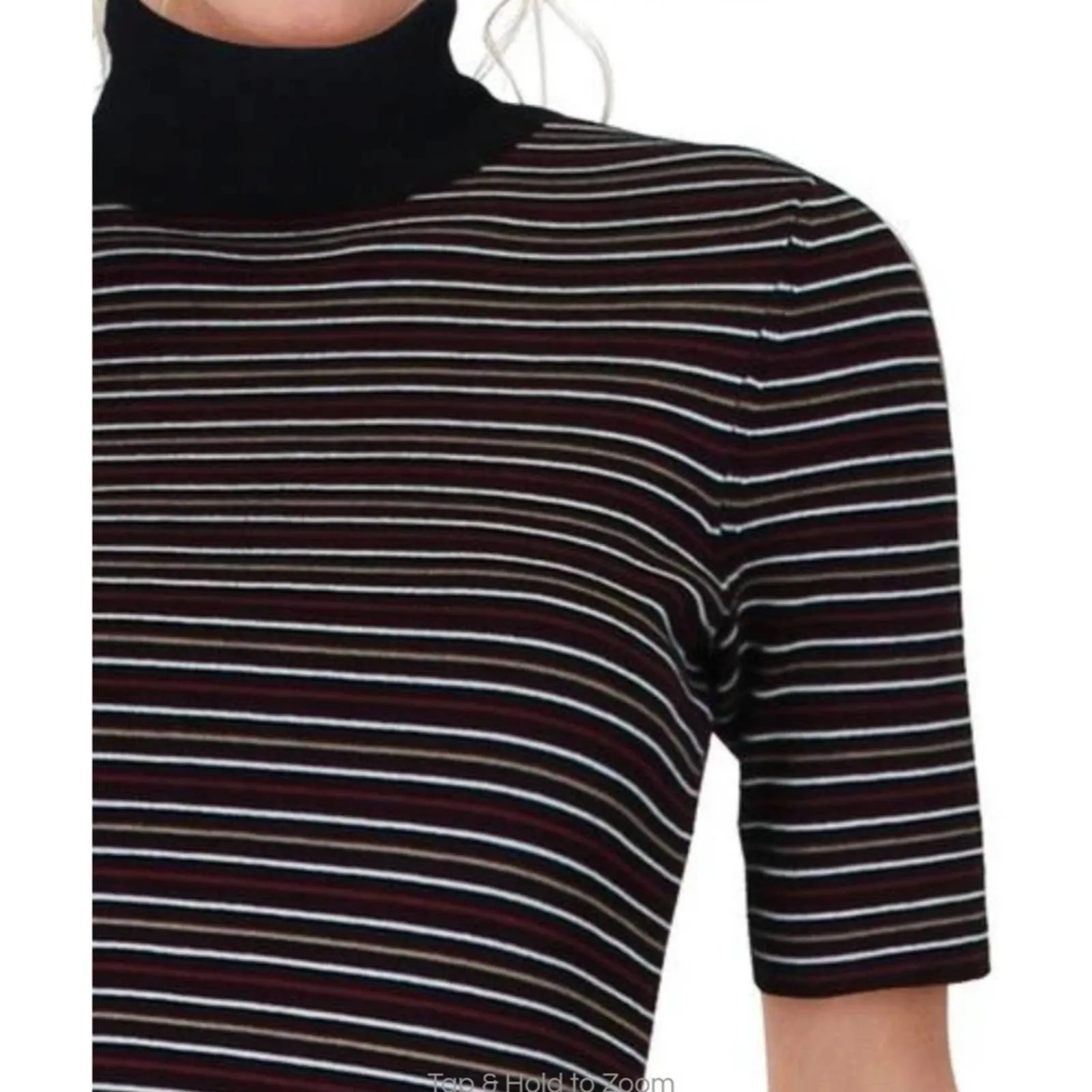 Anne Klein Striped Half Sleeve Sweater Top XS