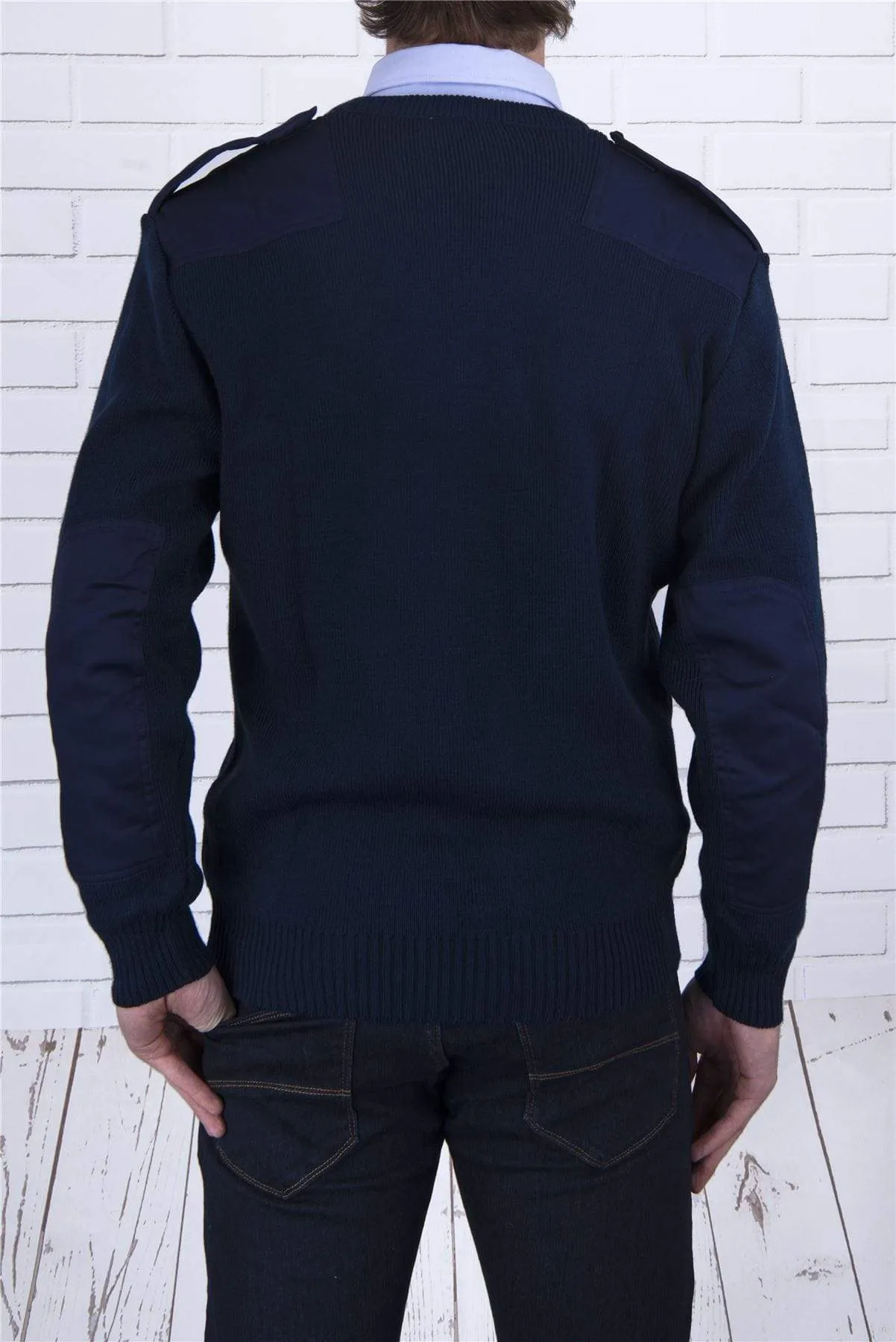 Balmoral Men V-Neck Nato Epaulette Long Sleeve Sweater Jumper