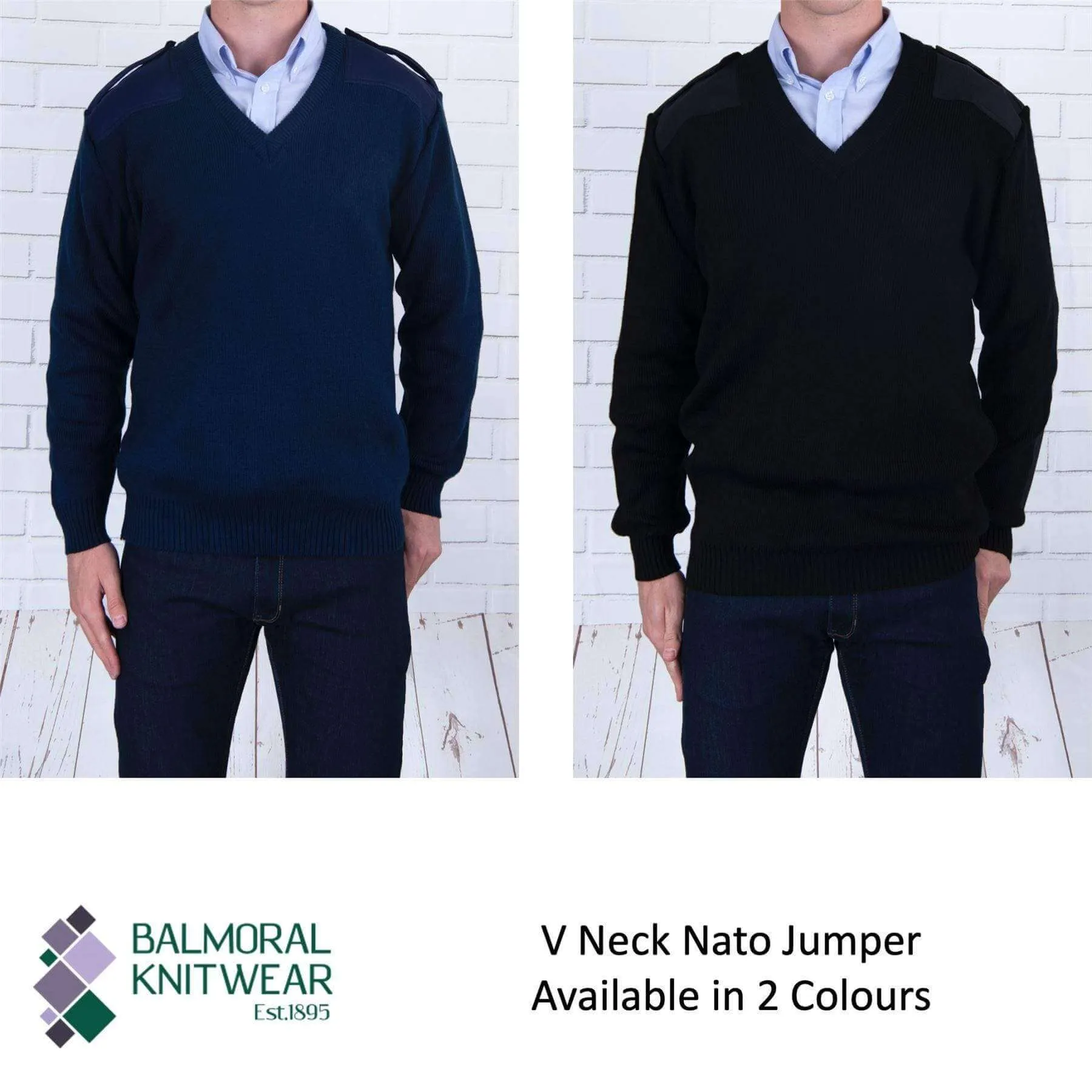 Balmoral Men V-Neck Nato Epaulette Long Sleeve Sweater Jumper