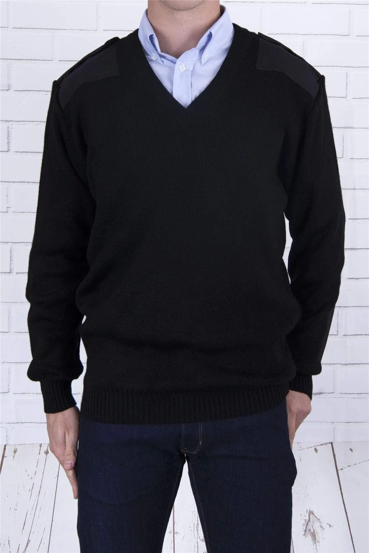 Balmoral Men V-Neck Nato Epaulette Long Sleeve Sweater Jumper