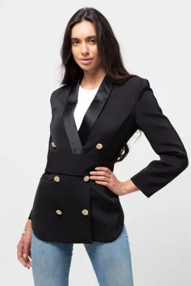 BELTED GOLD BUTTON BLAZER BLACK