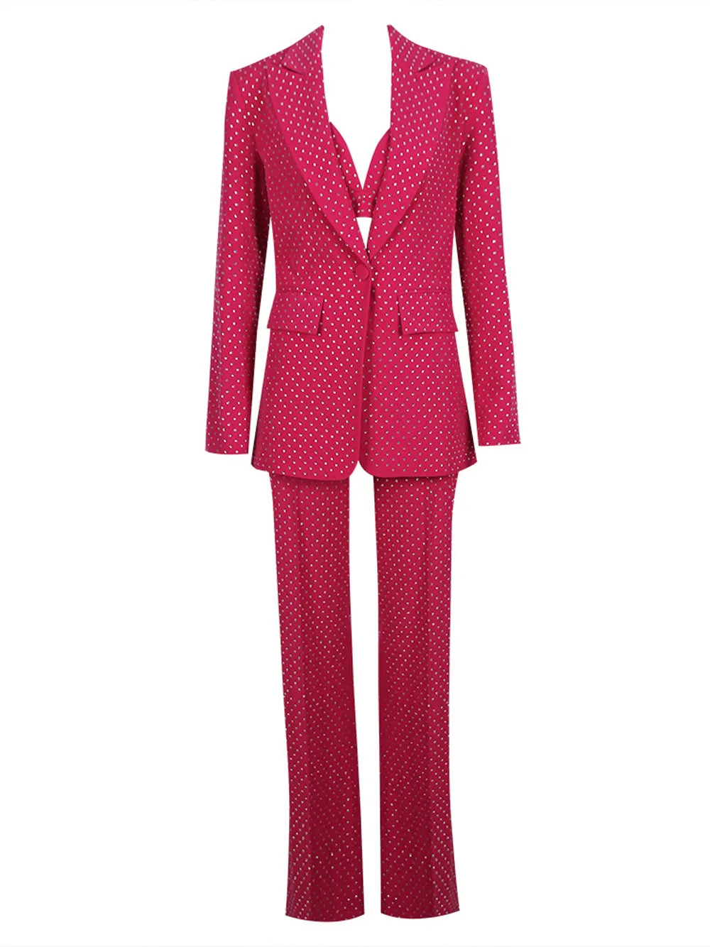 BIANELLE Blazer, Top & Pants Set in Fuchsia