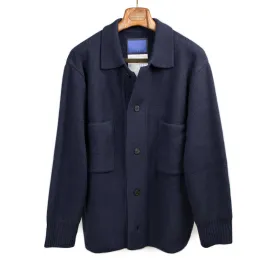 Big pocket cardigan in navy heavyweight wool