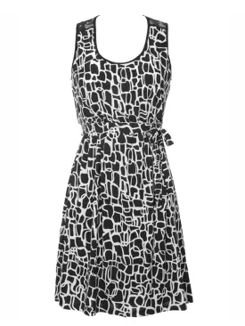 Black & White Print Empire Waist Sleeveless Dress With Lace Back Size Medium
