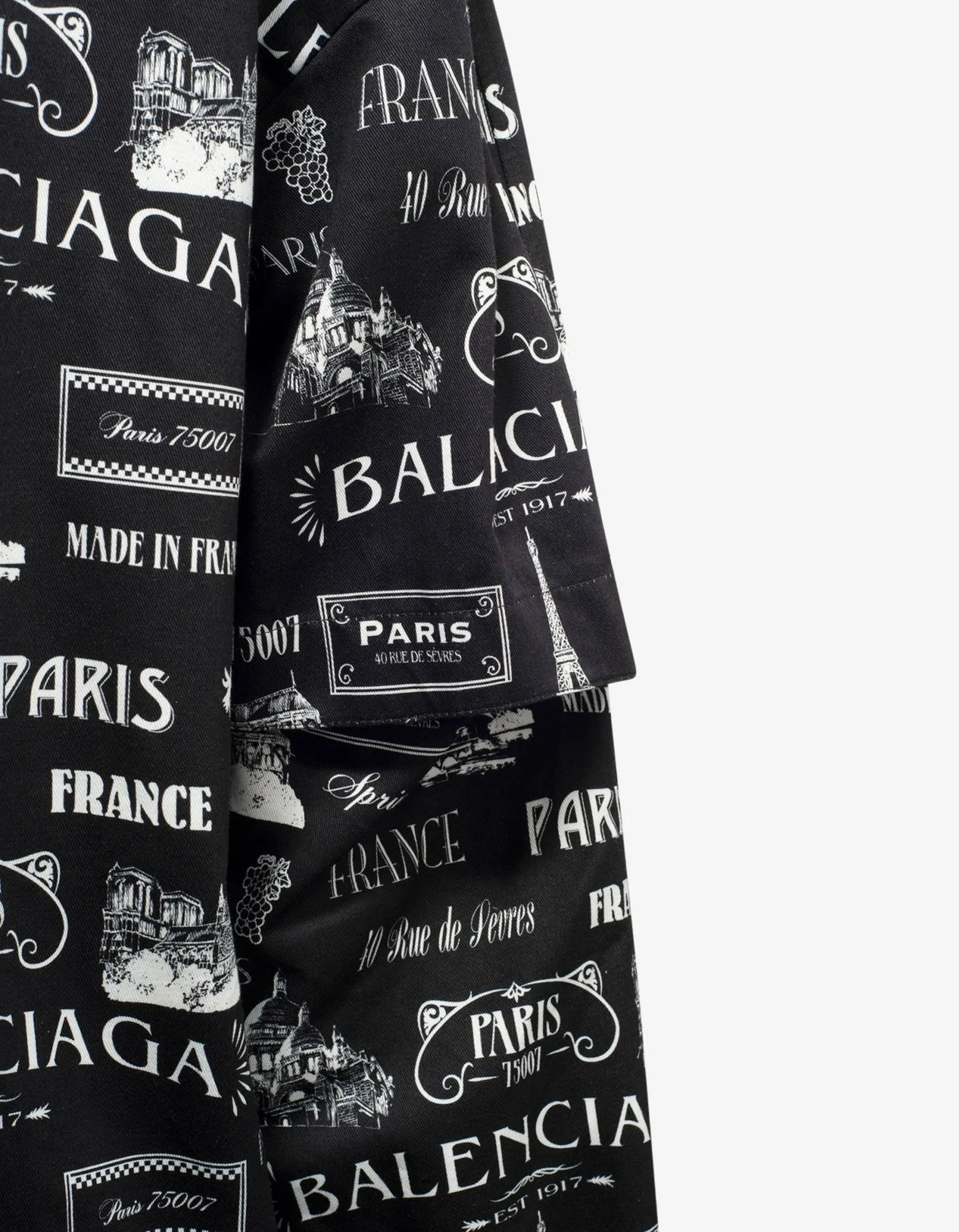 Black Double Sleeve Paris Resto Print Windbreaker -