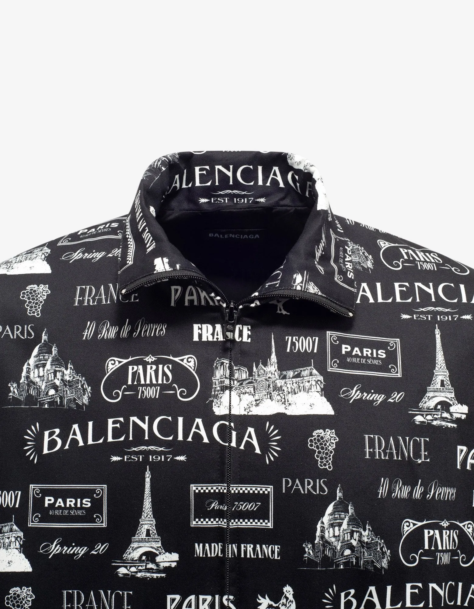 Black Double Sleeve Paris Resto Print Windbreaker -