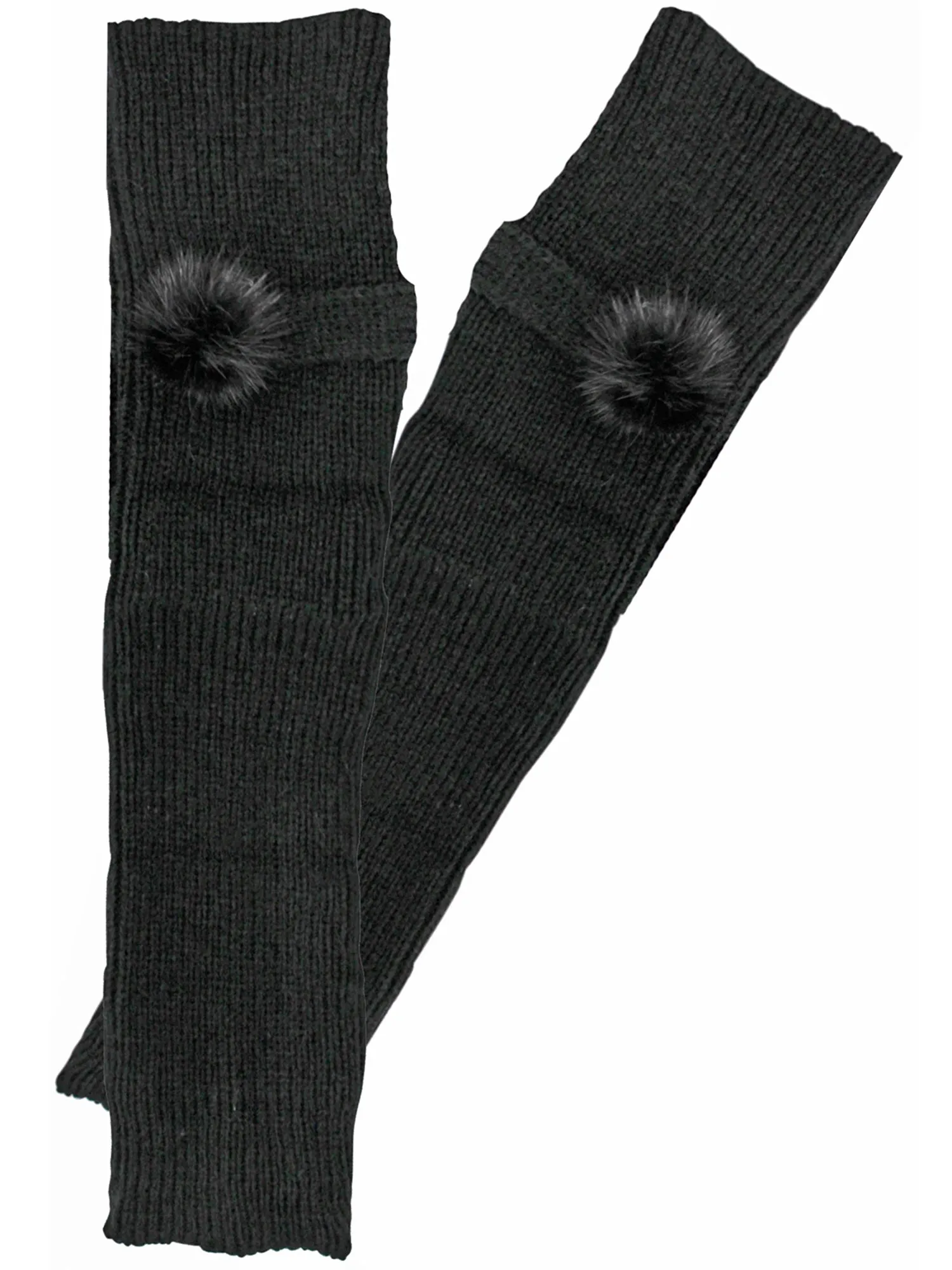 Black Knit Arm Warmers With Faux Fur Button