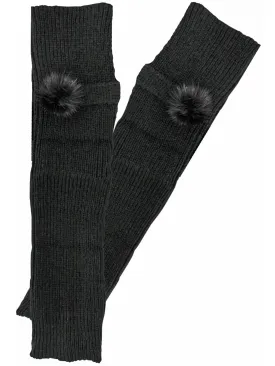 Black Knit Arm Warmers With Faux Fur Button