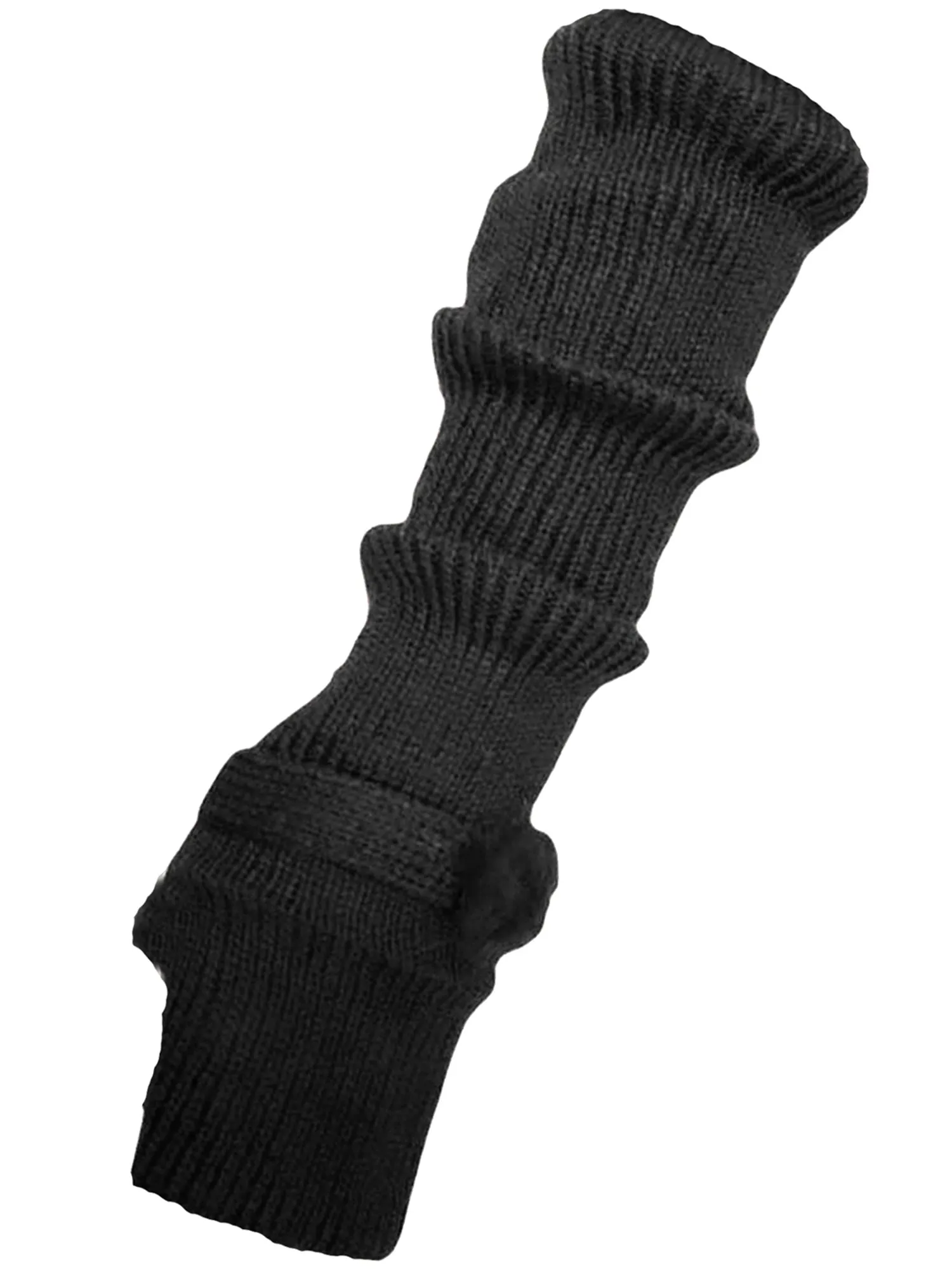 Black Knit Arm Warmers With Faux Fur Button