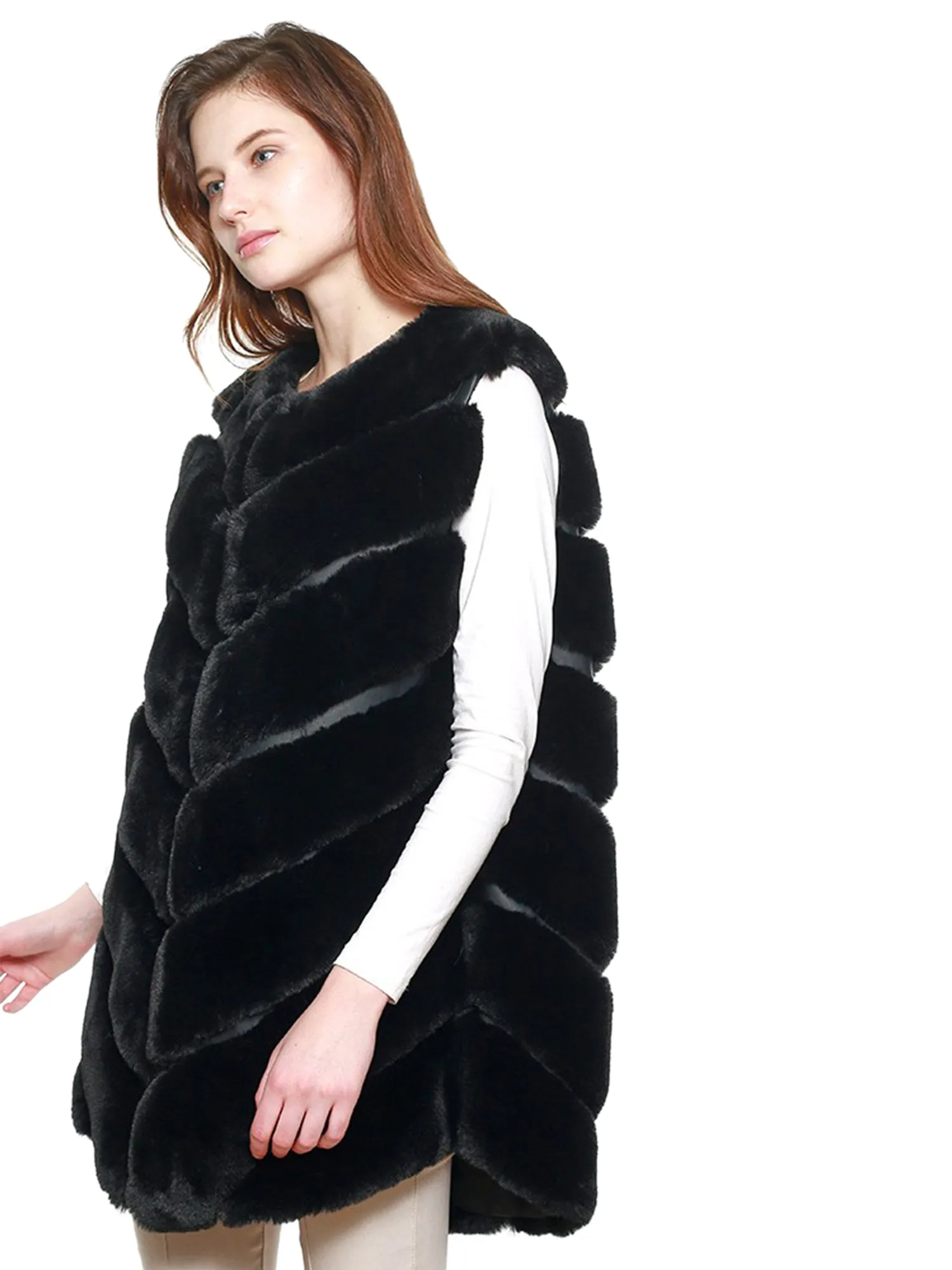 Black Luxury Thick Faux Fur Sleeveless Vest