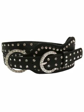 Black Wide Waist Belt With Rhinestone Trim Size Large