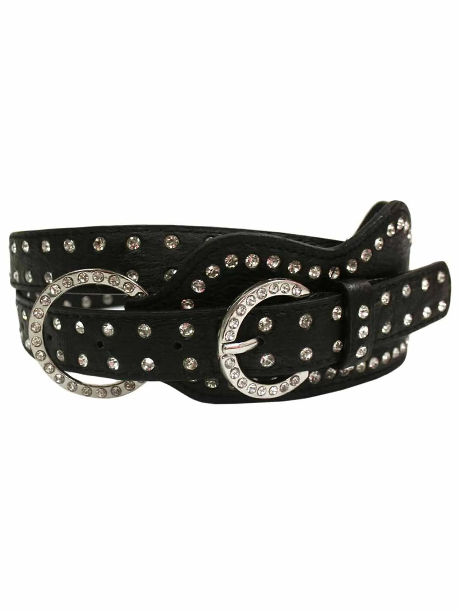 Black Wide Waist Belt With Rhinestone Trim Size Large