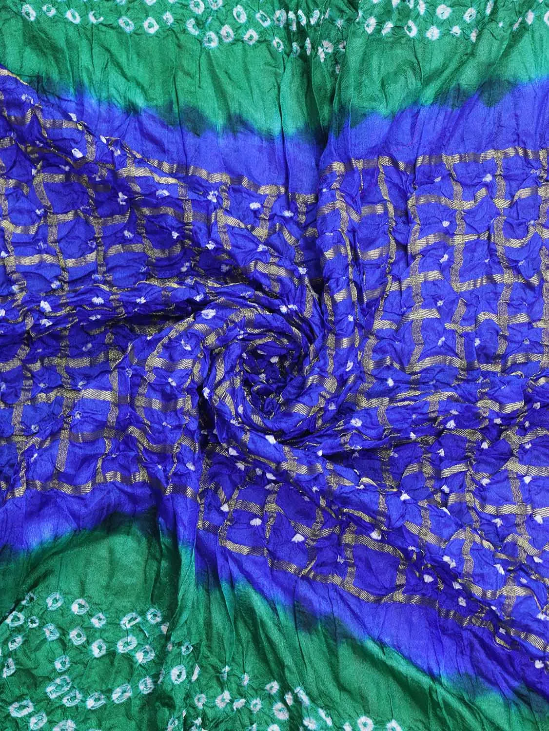 Blue And Green Checks Bandhani Silk Dupatta
