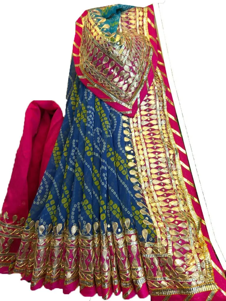 Blue And Pink Gota Patti Georgette Saree