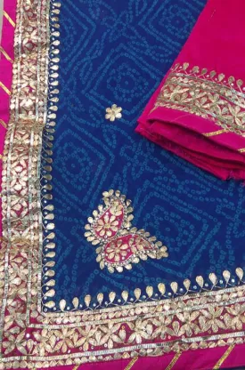 Blue And Pink Gota Patti Georgette Saree