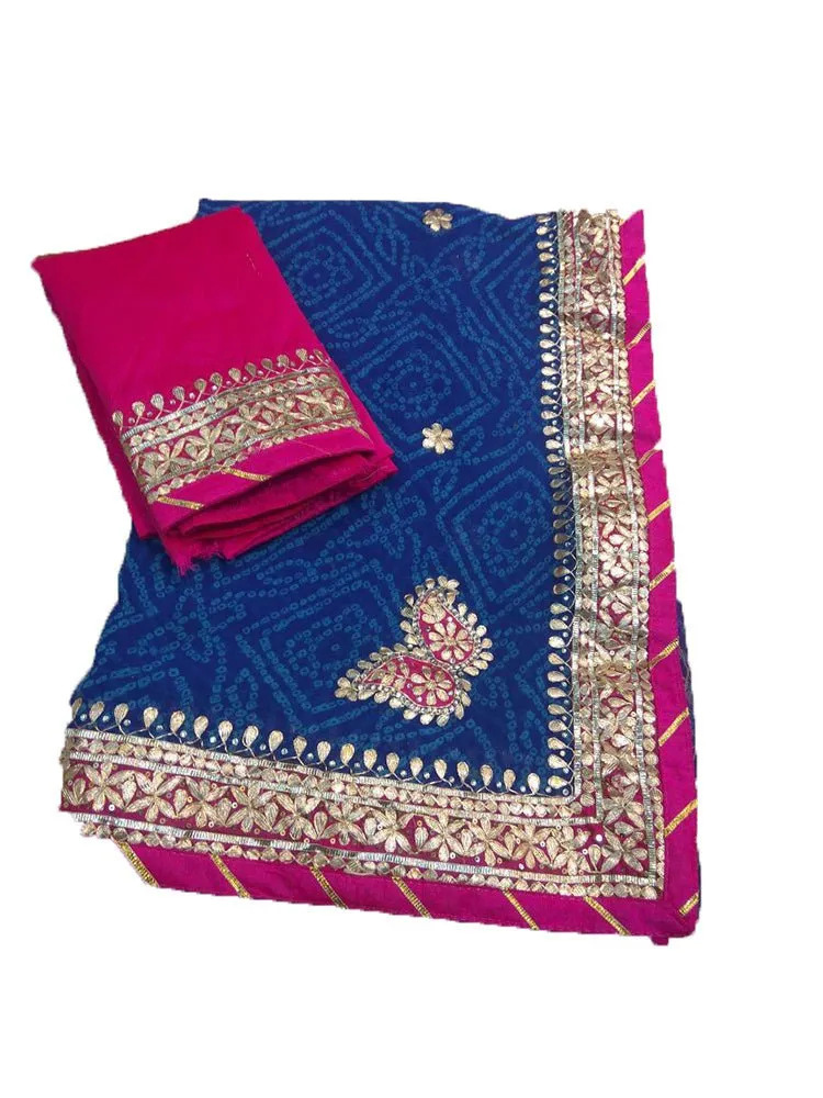 Blue And Pink Gota Patti Georgette Saree