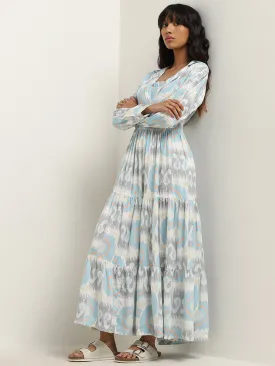 Bombay Paisley Blue Paisley Design Tiered Dress and Jacket