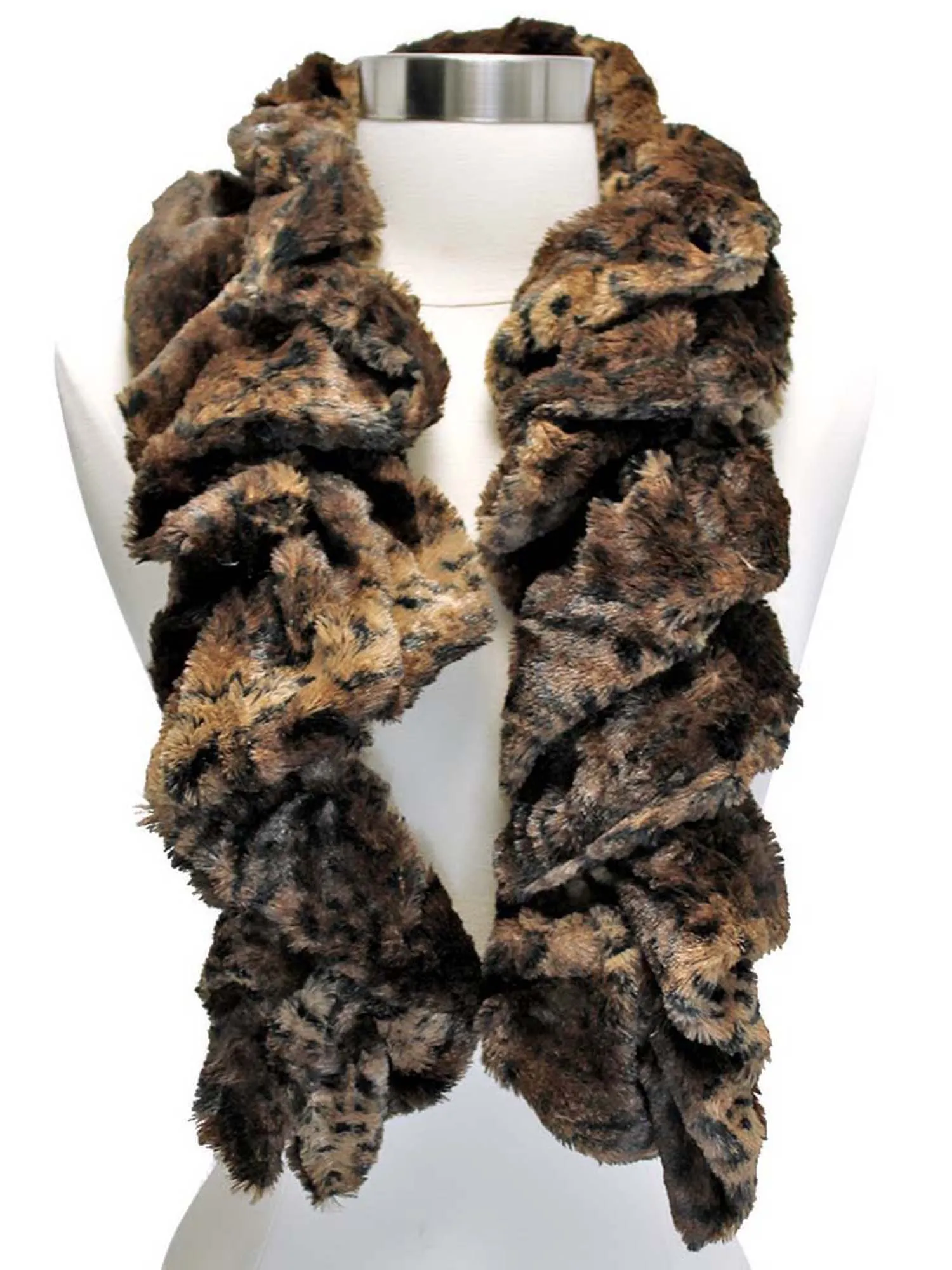Brown Animal Print Long Scrunched Plush Scarf