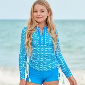 Cabana Life Tassel Long Sleeve Rashguard & Short Bikini Set 187-PV23 - Palm Valley Aqua