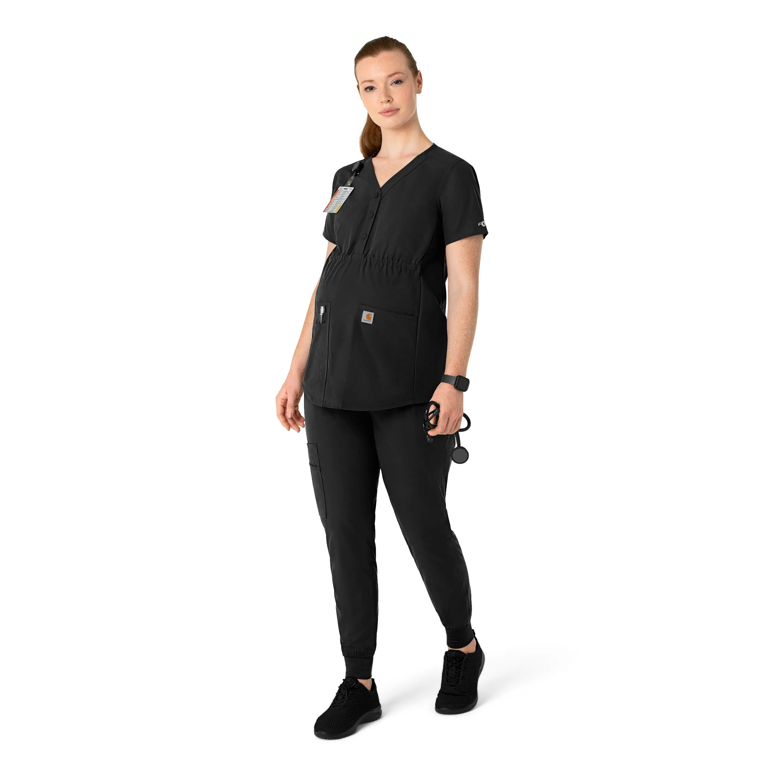 Carhartt Force Essentials Women's Henley Maternity Scrub Top - Black