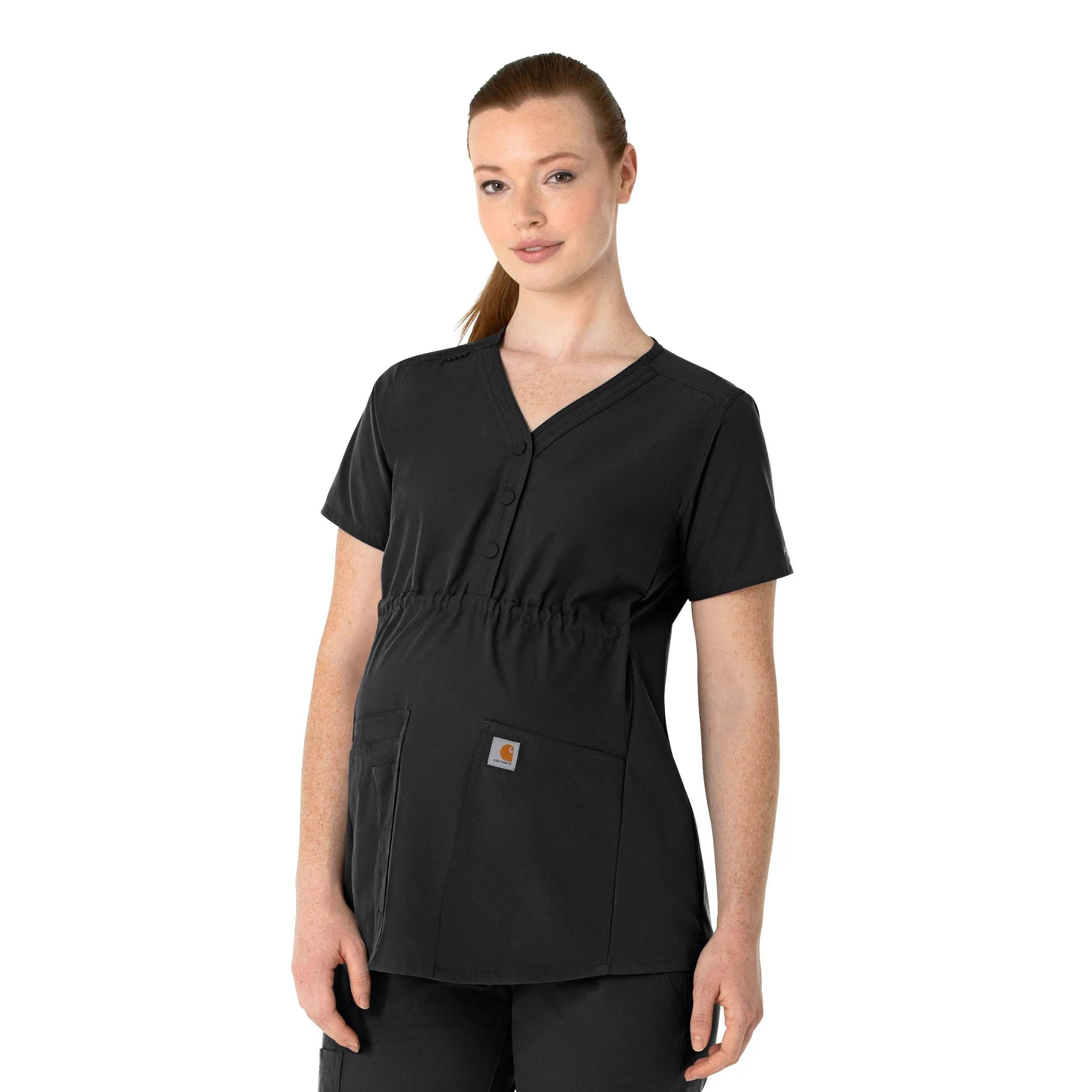 Carhartt Force Essentials Women's Henley Maternity Scrub Top - Black