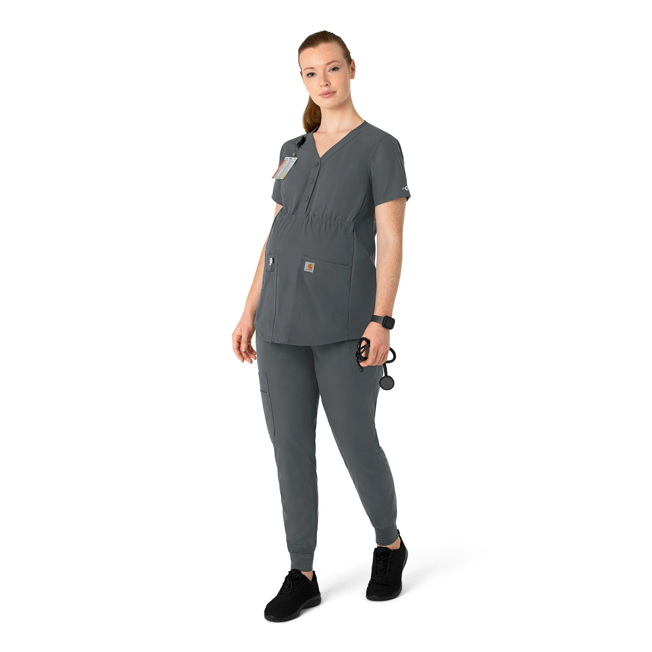Carhartt Force Essentials Women's Henley Maternity Scrub Top - Pewter