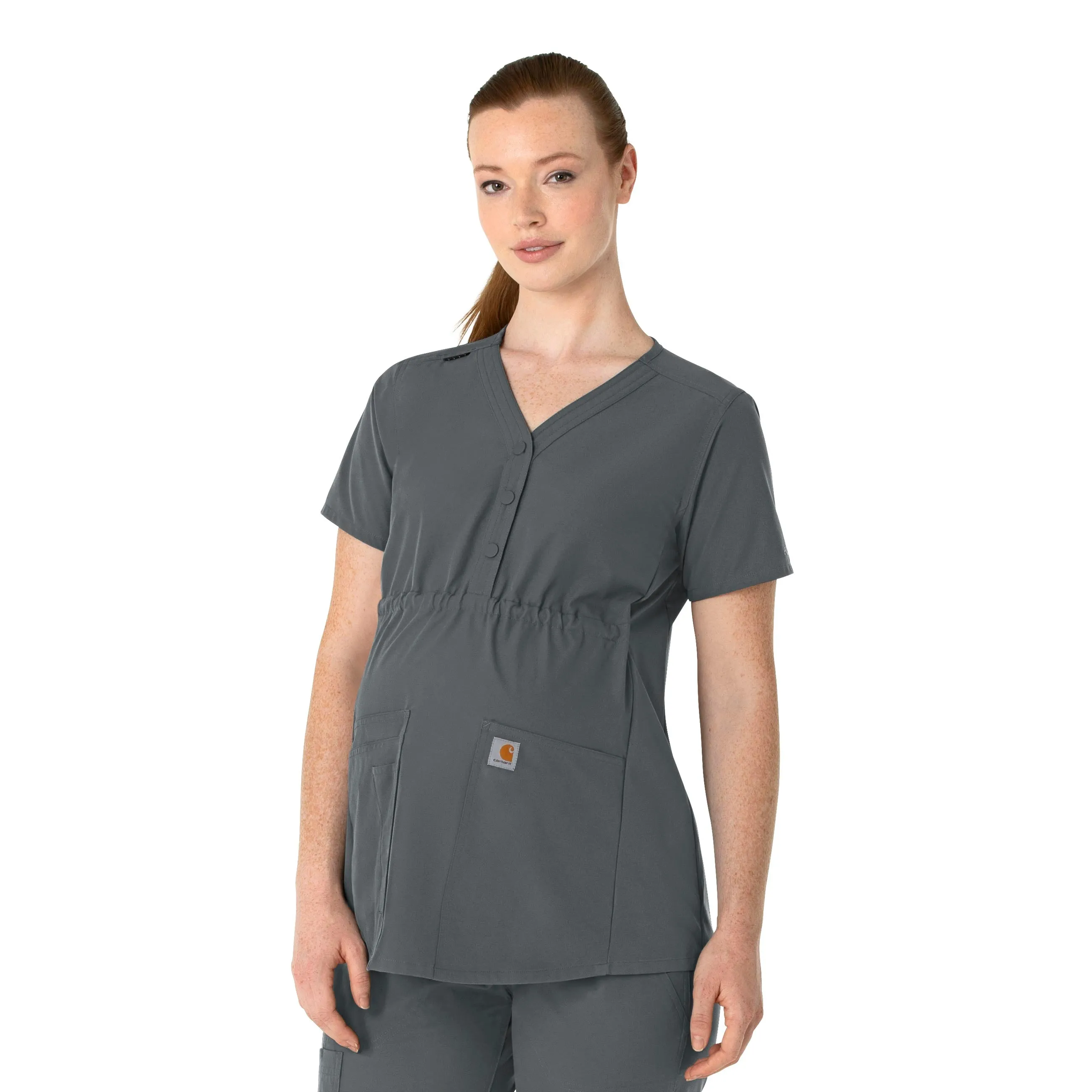 Carhartt Force Essentials Women's Henley Maternity Scrub Top - Pewter