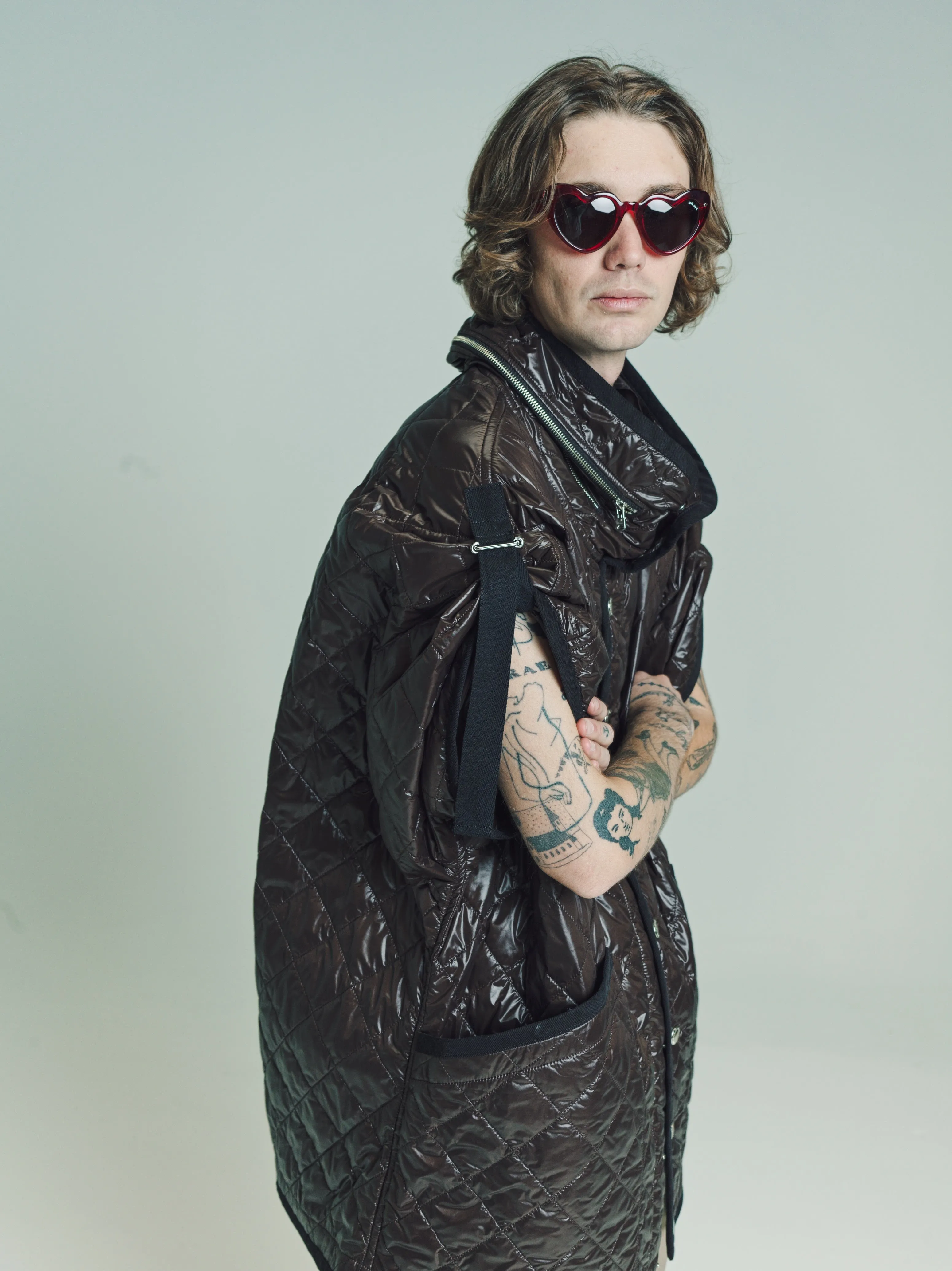 Chocolate Nylon Accordion Hood Quilted Queen's Vest