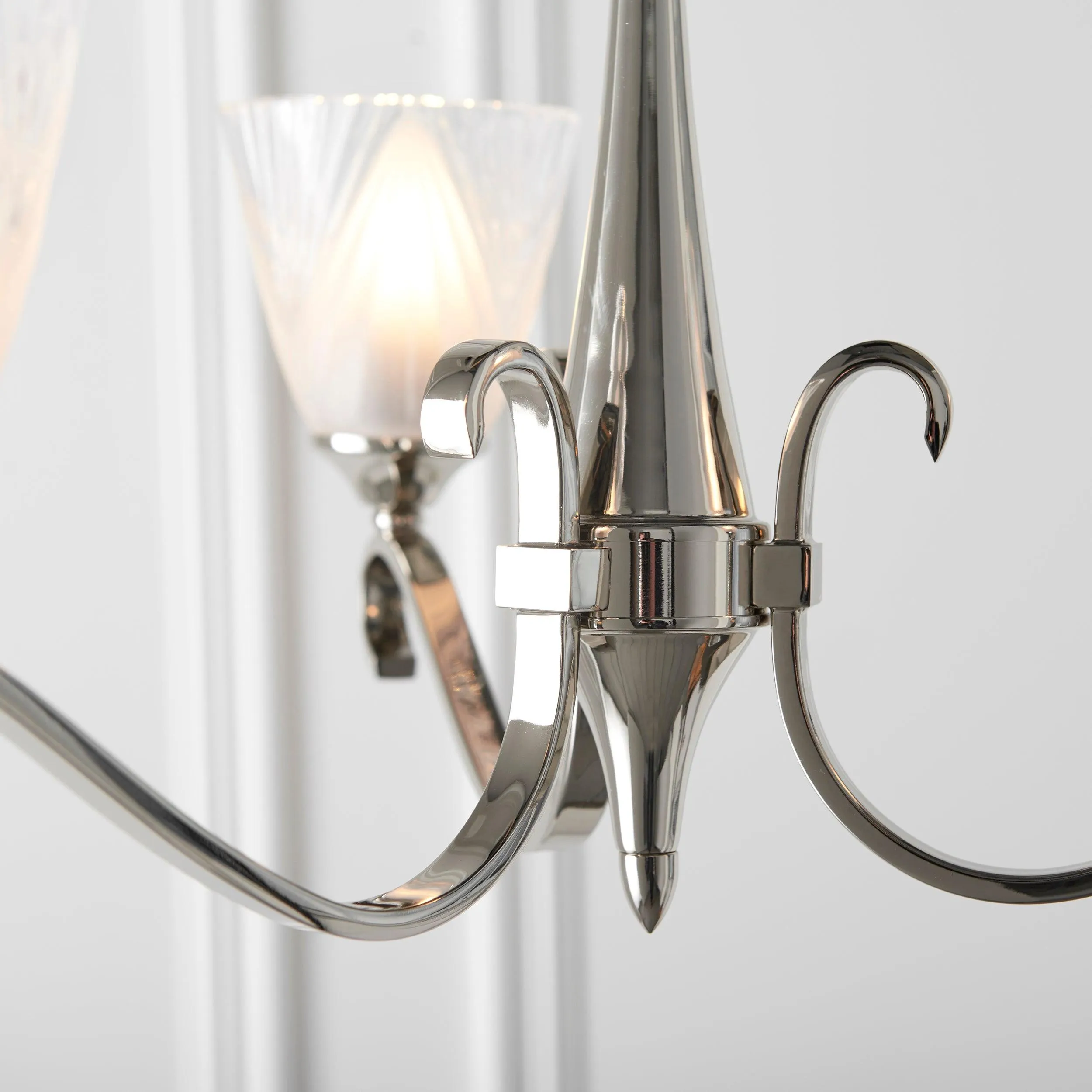 Columbia 3 Light Nickel Chandelier - Feather Glass Shades
