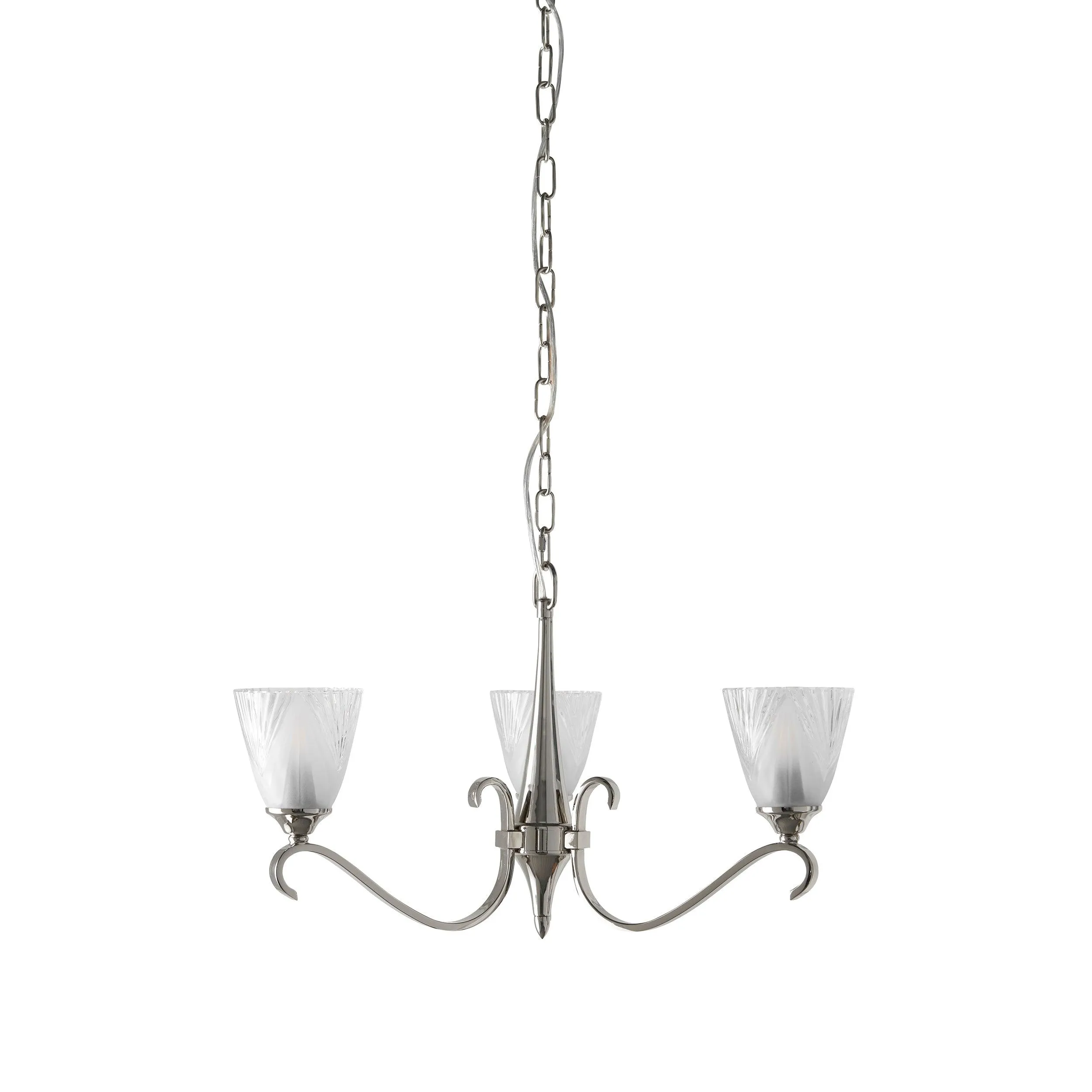 Columbia 3 Light Nickel Chandelier - Feather Glass Shades