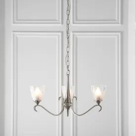 Columbia 3 Light Nickel Chandelier - Feather Glass Shades