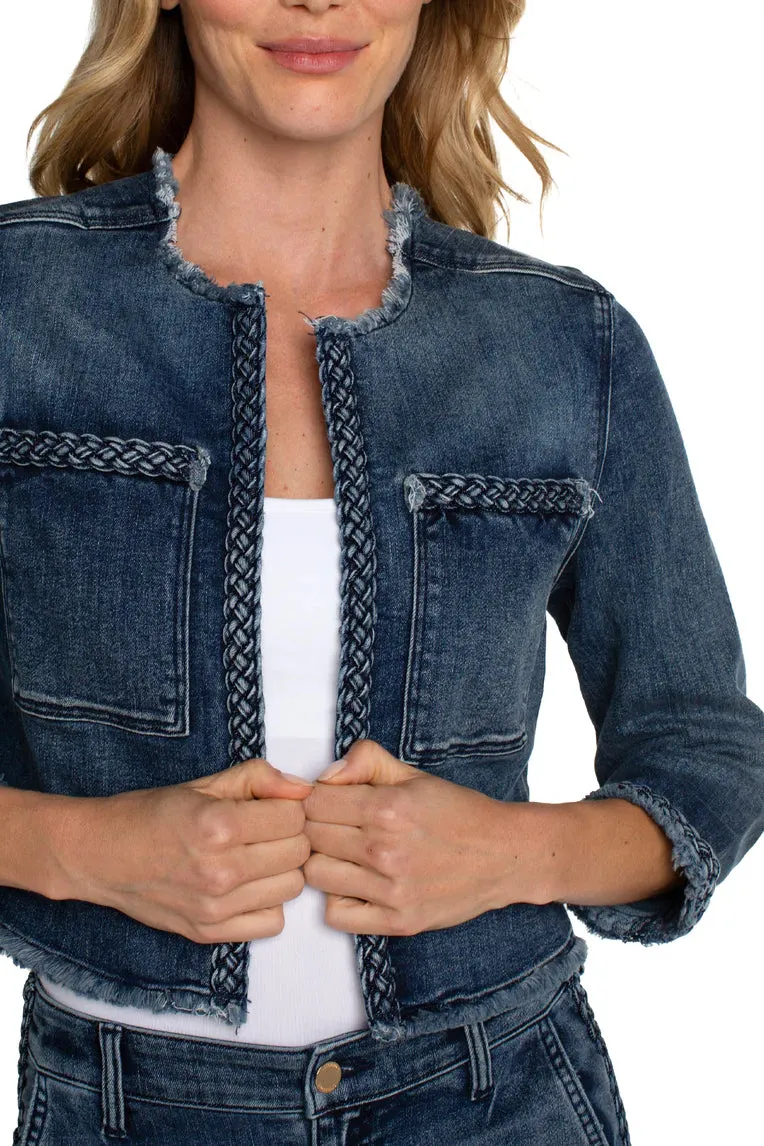 Cropped Braided Denim Jacket