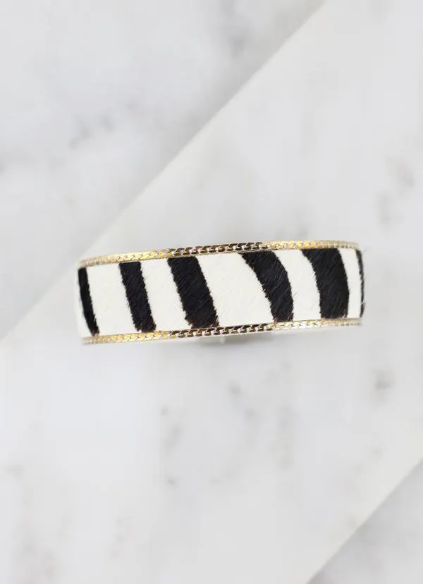 Faux Fur Animal Print Chain Trimmed Magnetic Bracelet