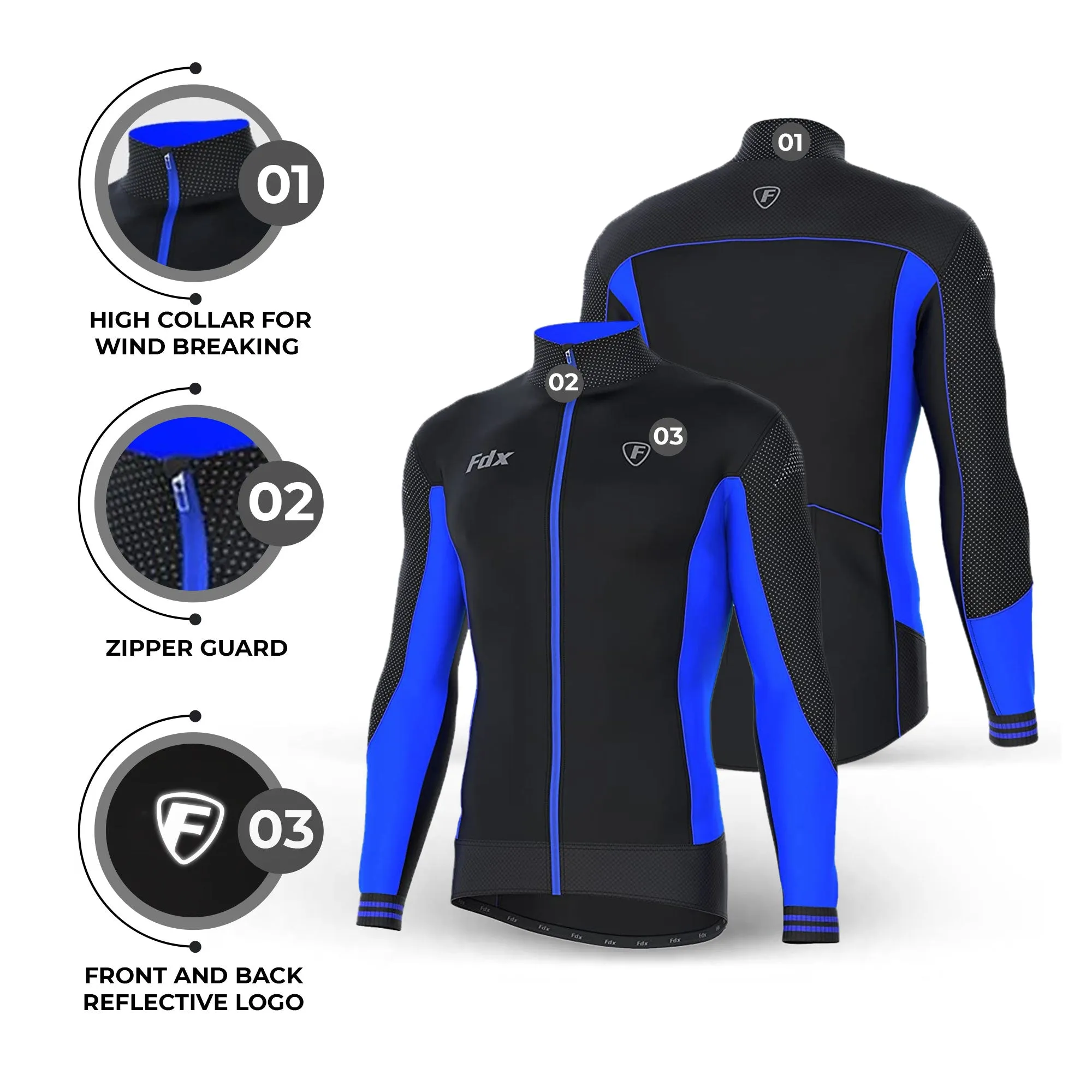 Fdx Thermodream Men's & Boy's Blue Thermal Roubaix Long Sleeve Cycling Jersey