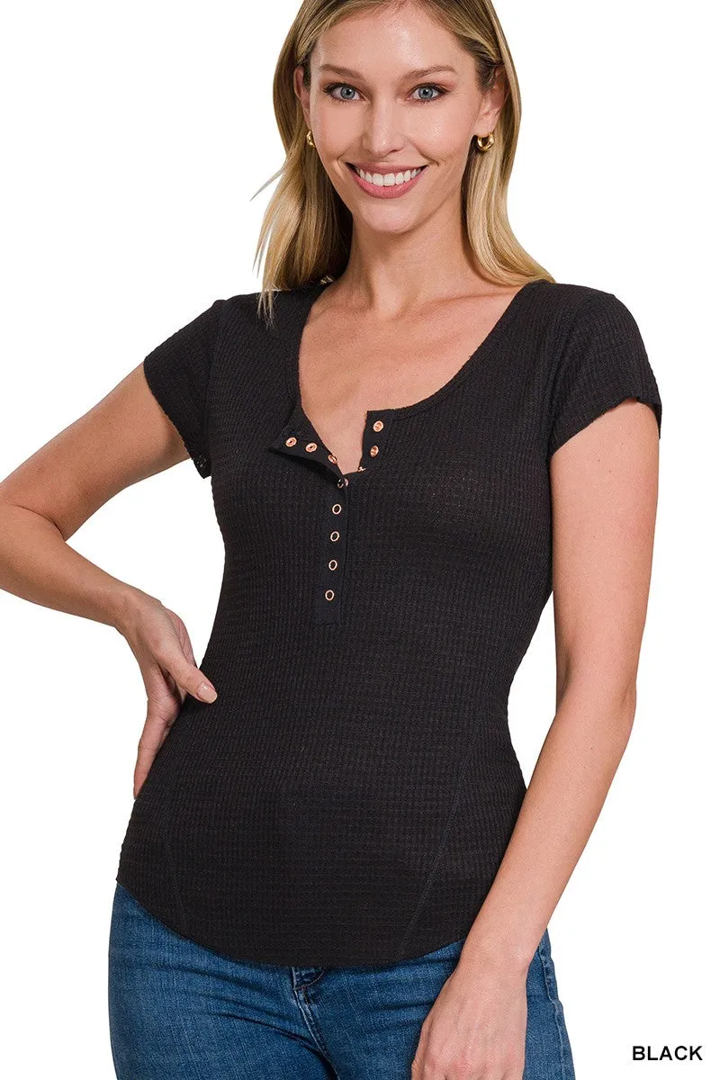 Fitted Henley Cap Sleeve Top