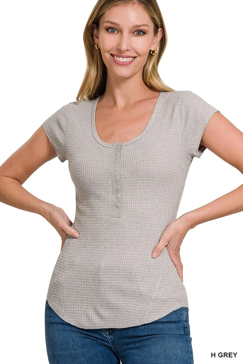Fitted Henley Cap Sleeve Top