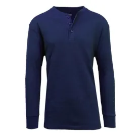Galaxy by Harvic Waffle Knit Henley Shirt Navy XL