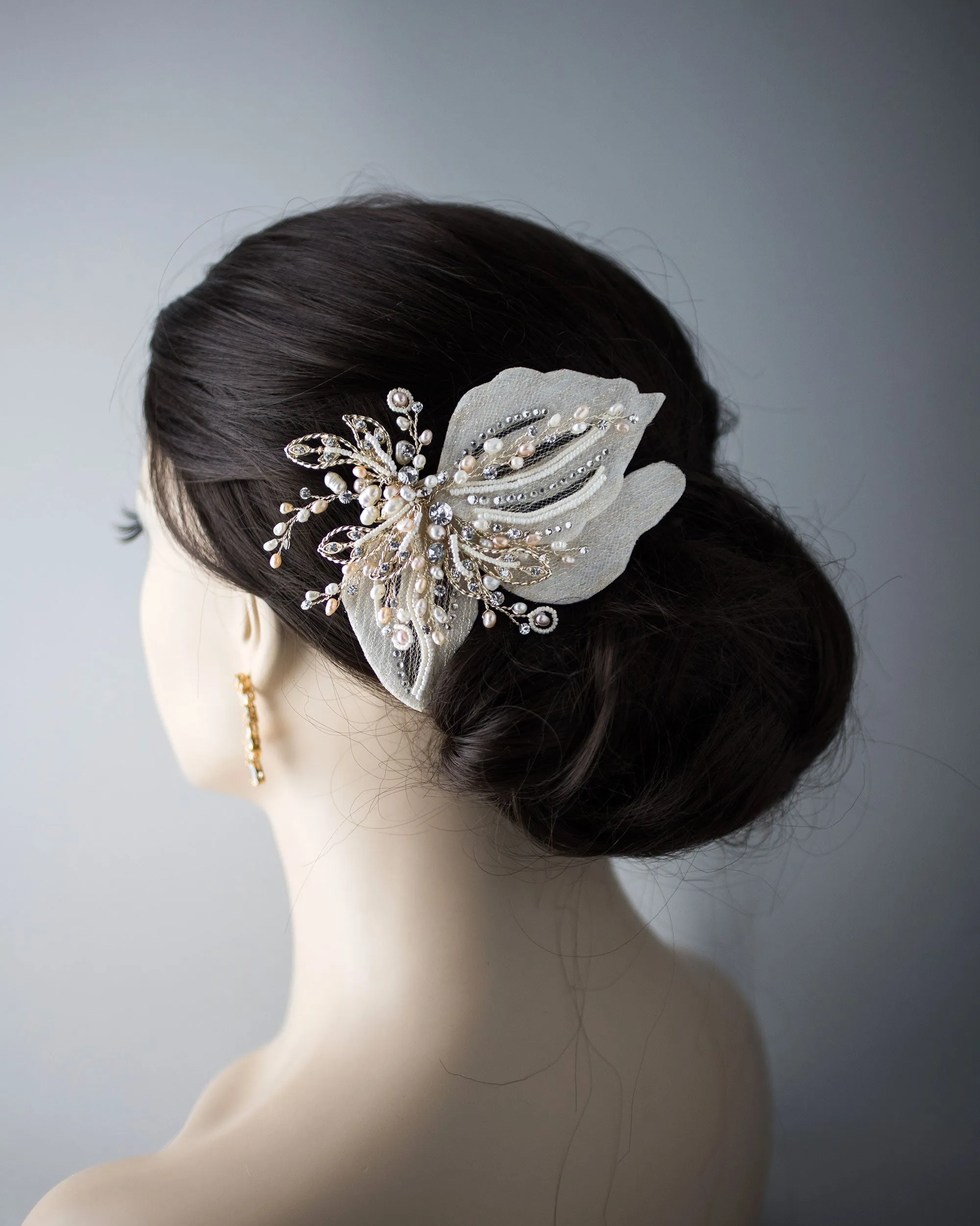 Gold and Blush Beaded Wedding Hair Clip