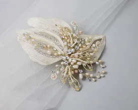 Gold and Blush Beaded Wedding Hair Clip