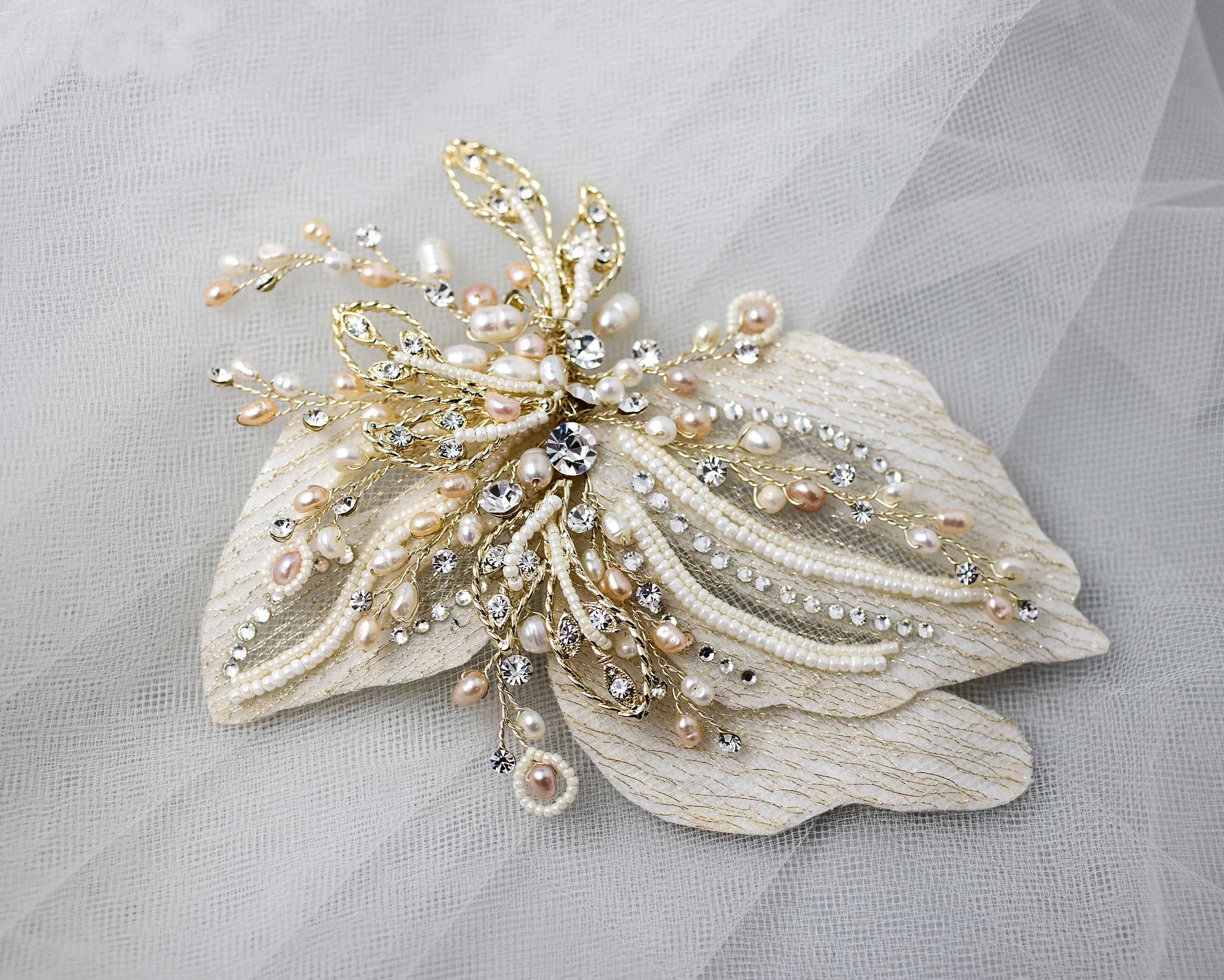 Gold and Blush Beaded Wedding Hair Clip