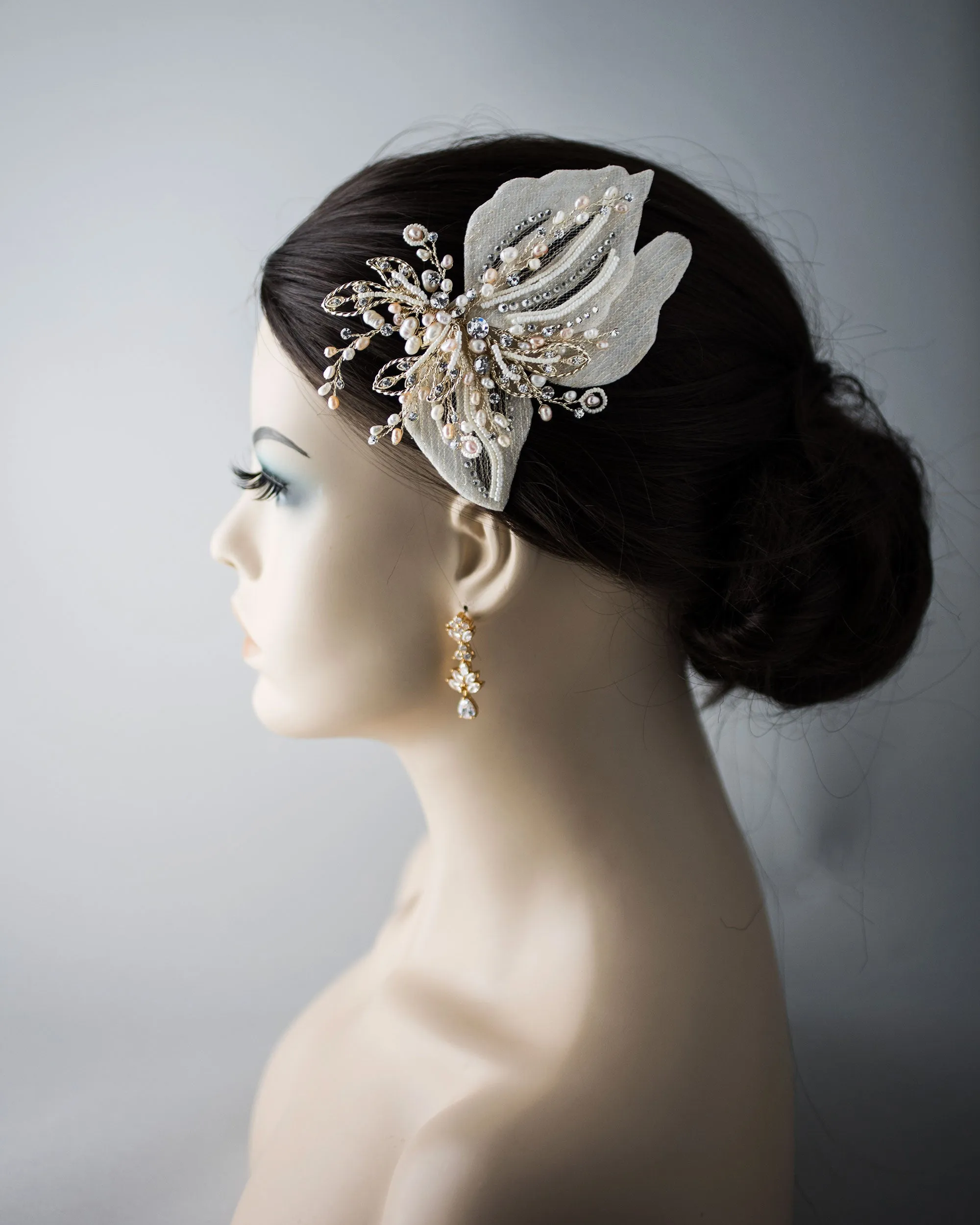 Gold and Blush Beaded Wedding Hair Clip