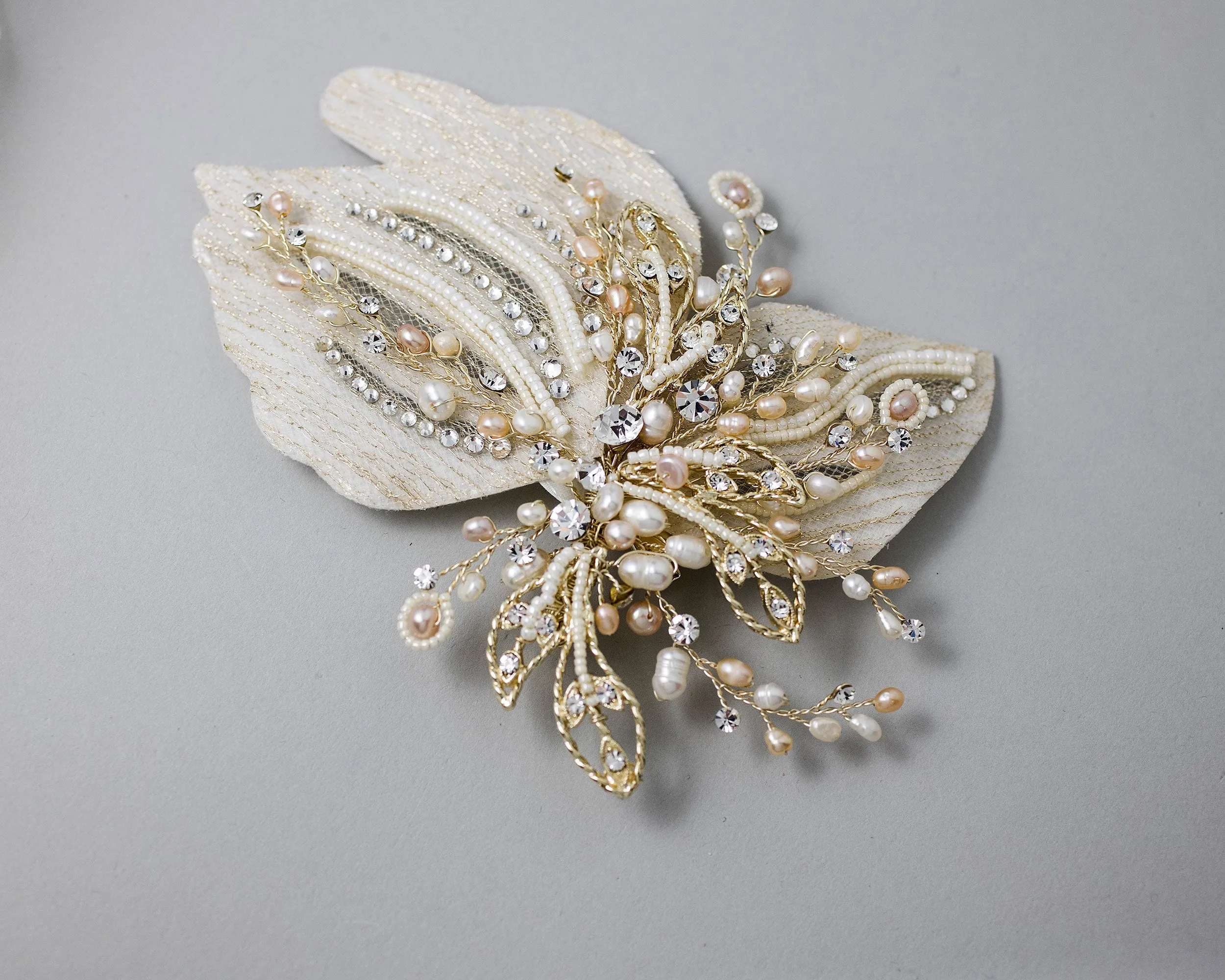 Gold and Blush Beaded Wedding Hair Clip