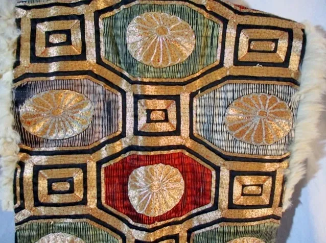 Handmade Ethnic Panel Embroidered Vest BLACK GOLD Genuinine Fur Leather WOW!