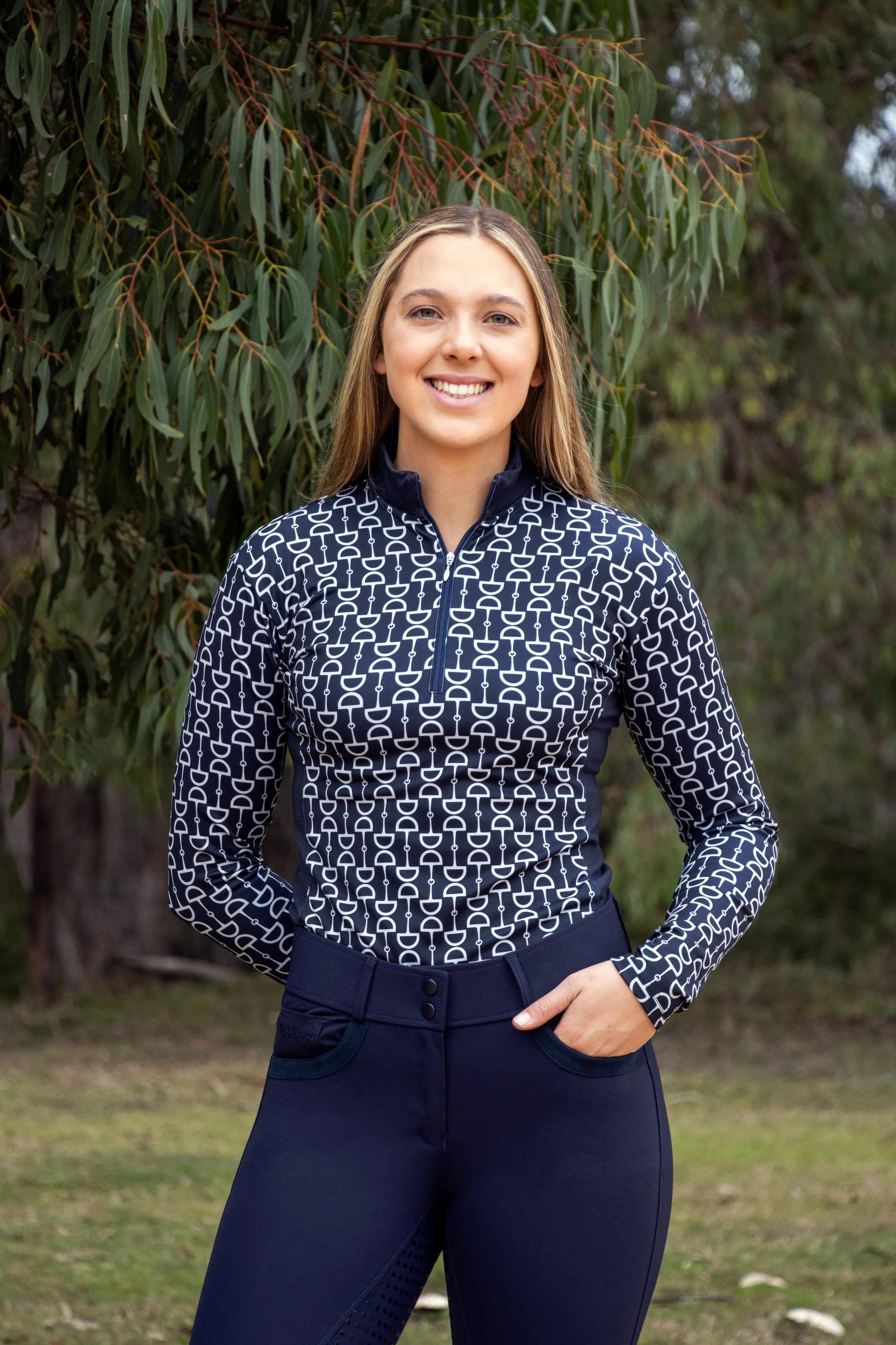 Harper Warm Bit Print Top - Navy/Clay