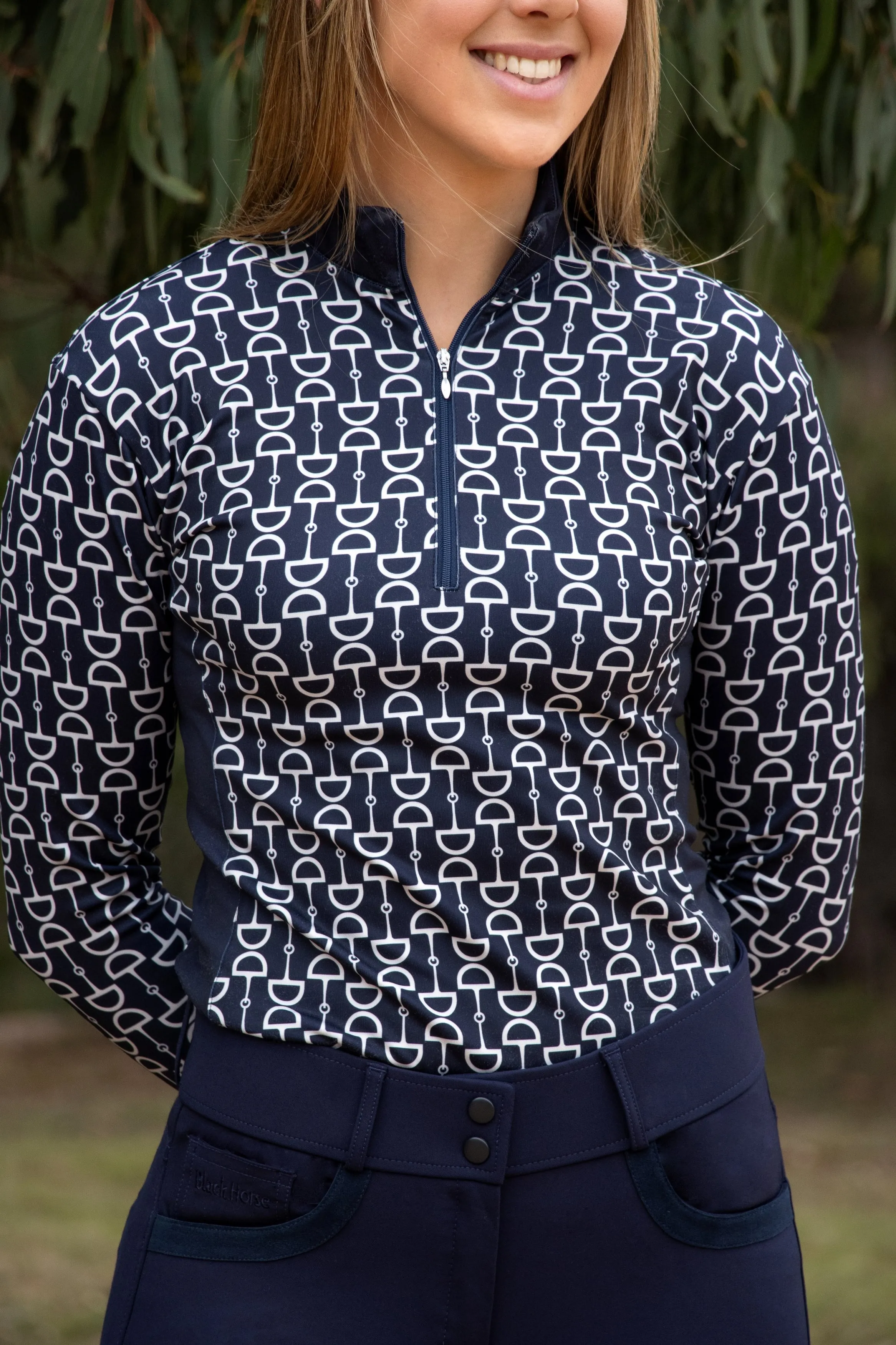 Harper Warm Bit Print Top - Navy/Clay
